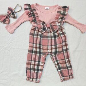 Baby Girl Pink Plaid One Piece Romper - 0-3 Months
